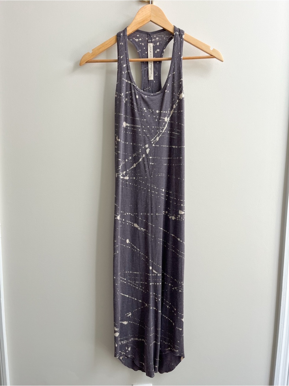 Raquel Allegra Cotton Blend Ribbed Racerback Tank Midi Dress Gray Splatter 0